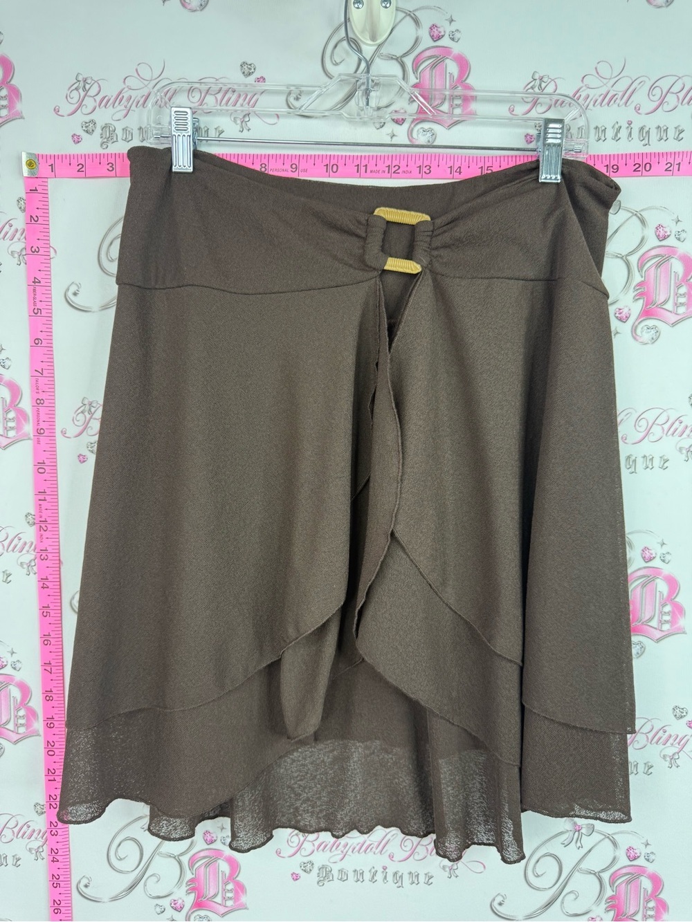 Skirt Y2K tiki style Women's Brown Layered Skirt with Front loop